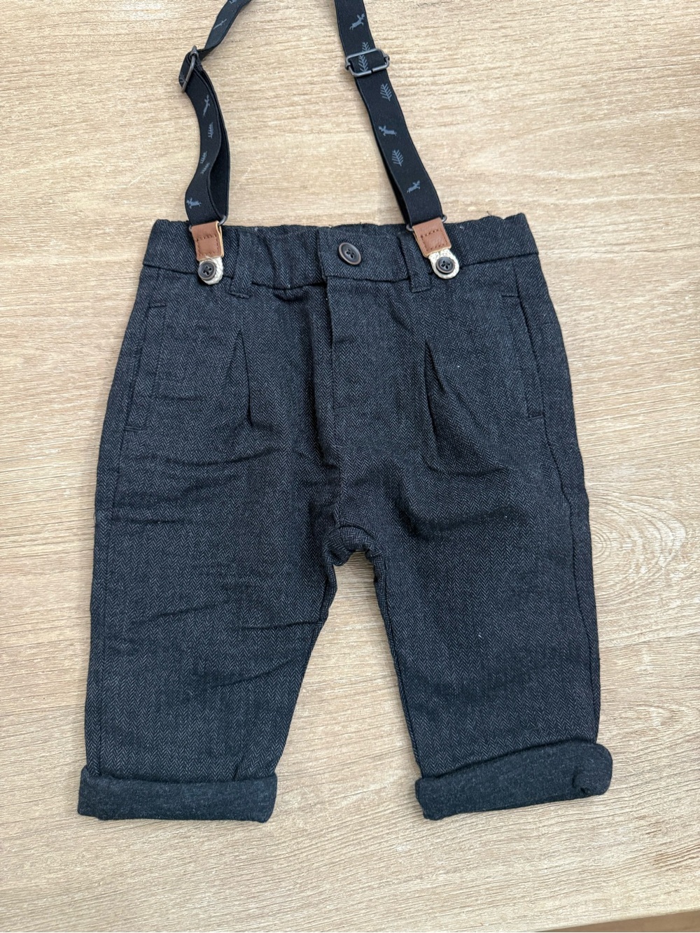 Zara Baby Boy Collection Grey Herringbone Suspender Trousers 3-6 Months